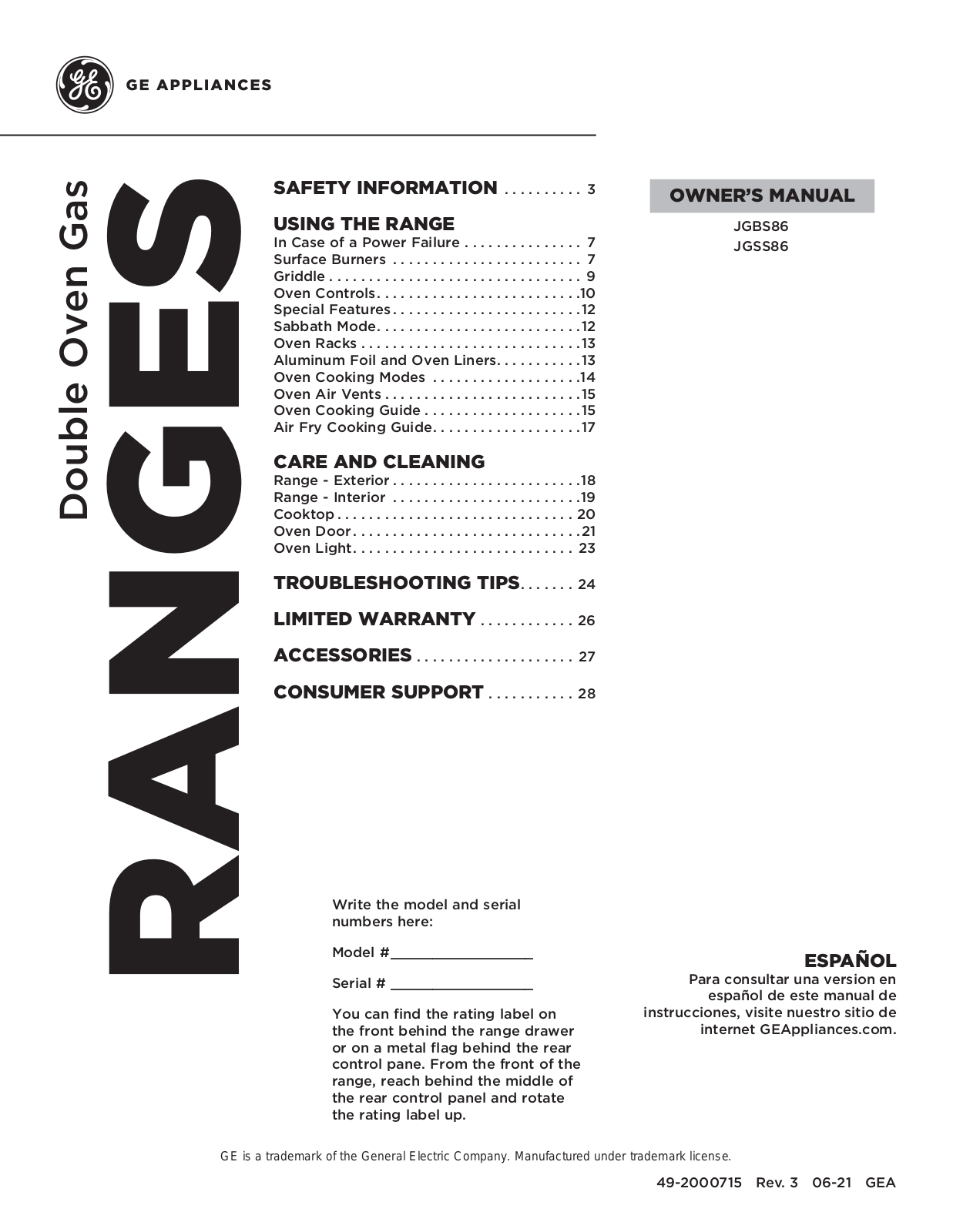 GE JGBS86, JGSS86 Owner’s Manual