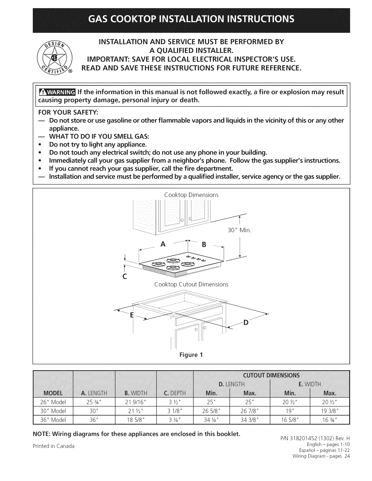 Frigidaire FFGC2605LWA, FFGC3005LWA, FFGC3005LWB, FFGC3603LWA, FFGC3603LWB Installation Guide - ManualMachine.com