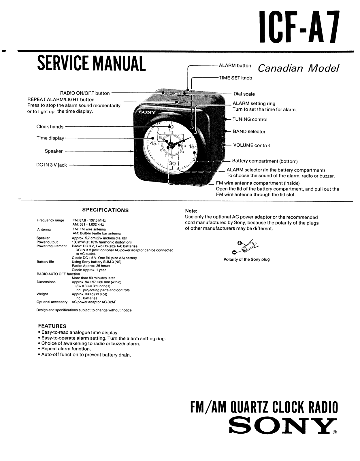 Sony ICFA-7 Service manual