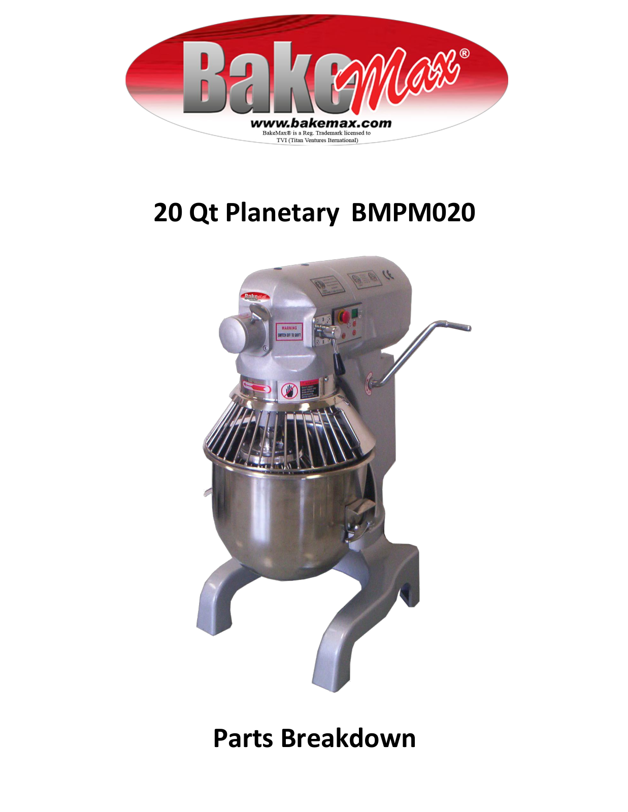 Bakemax BMPM020 Parts List