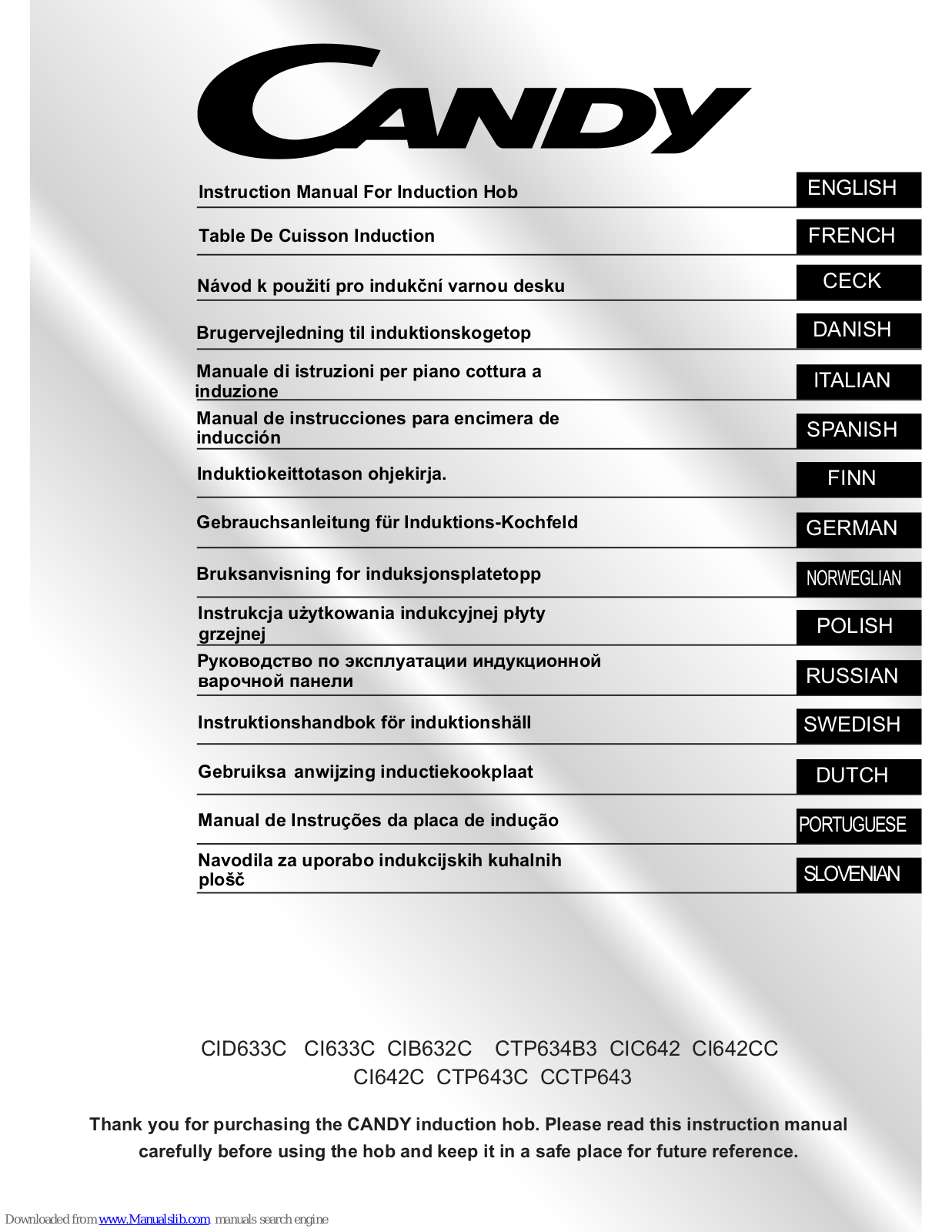 Candy CI633C, CID633C, CIC642, CIB632C, CI642CC Instruction Manual