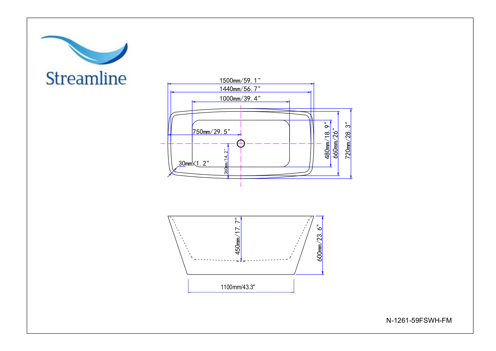 Streamline Bath SLBH2825 Dimensios - ManualMachine.com