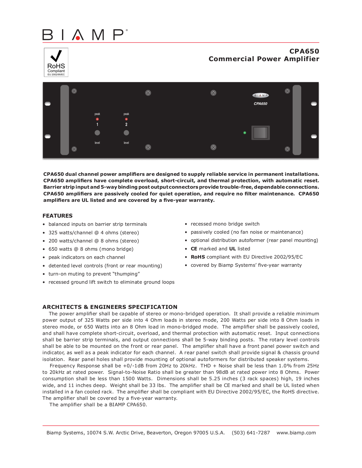 Biamp CPA650 User Manual