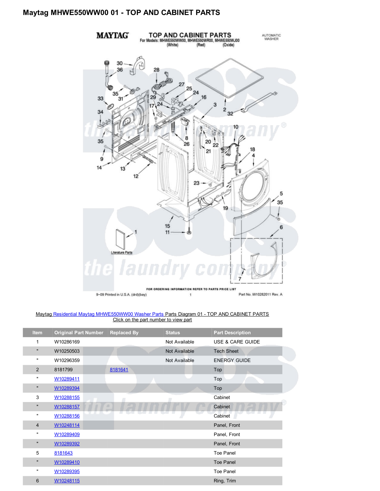 Maytag MHWE550WW00 Parts Diagram