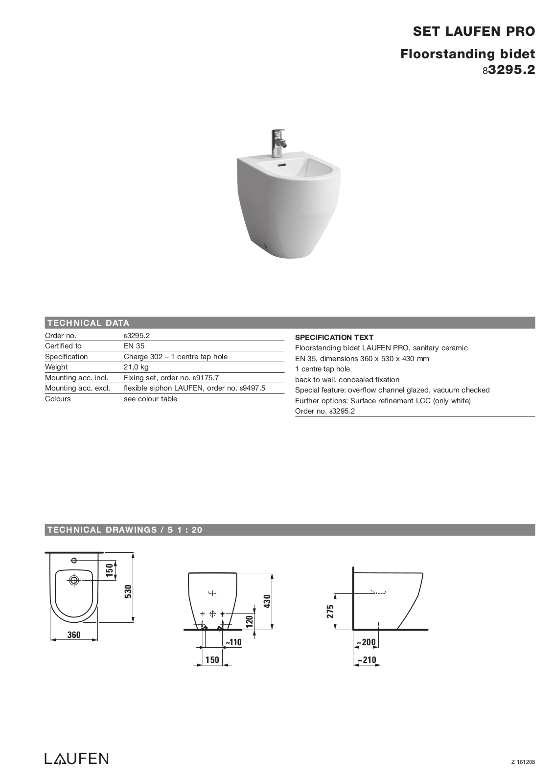 Laufen 8.3295.2 Datasheet