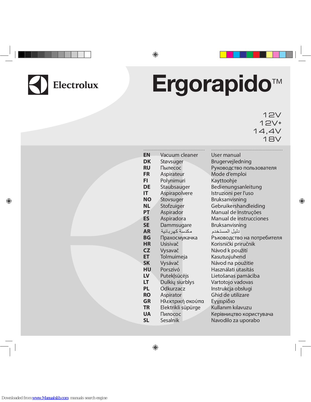 Electrolux Ergorapido 12V, Ergorapido 14.4V, Ergorapido 18V, ergorapido, ERGORAPIDO zb3013 User Manual