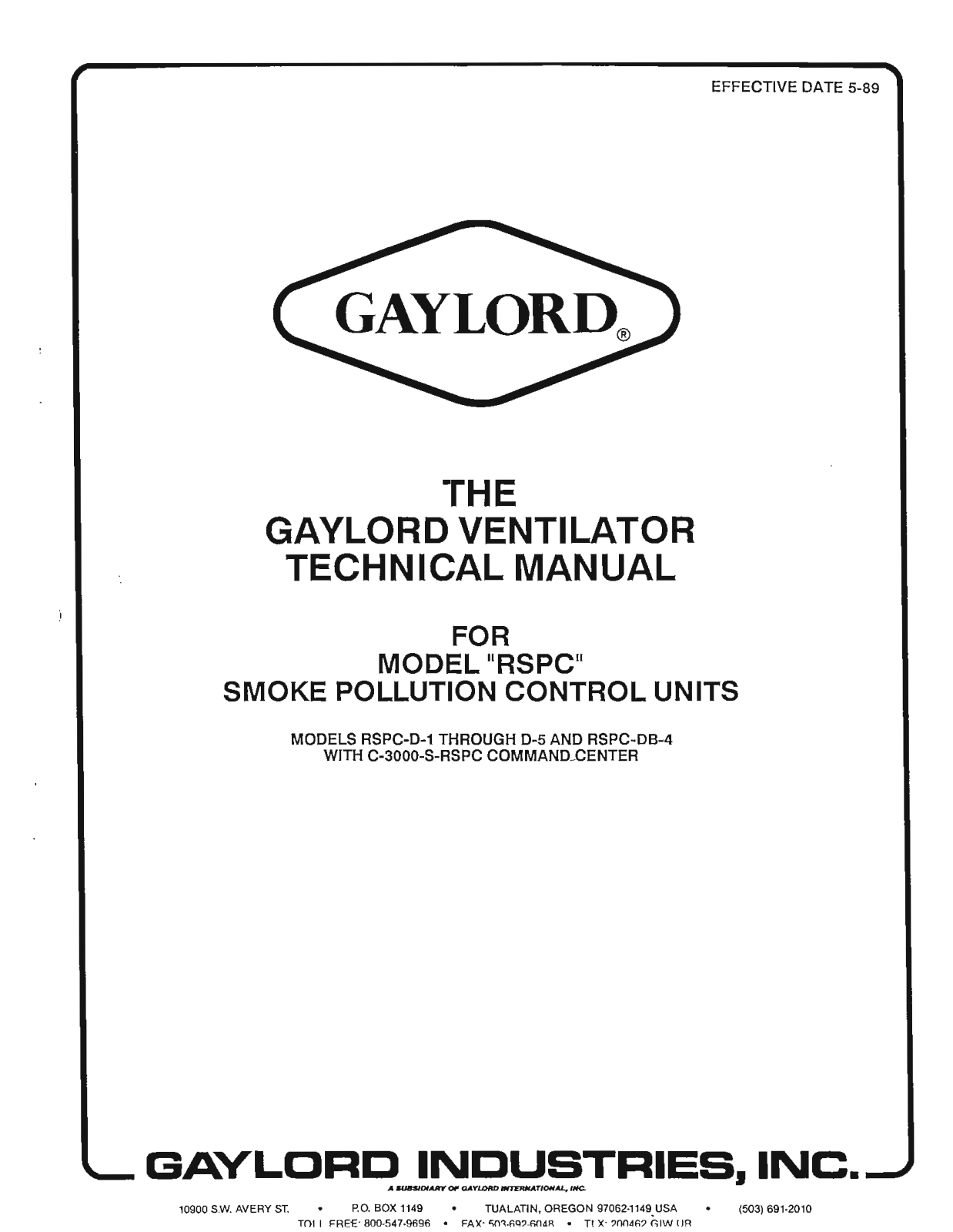 Gaylord RSPC-D, C-3000-S-RSPC Service Manual