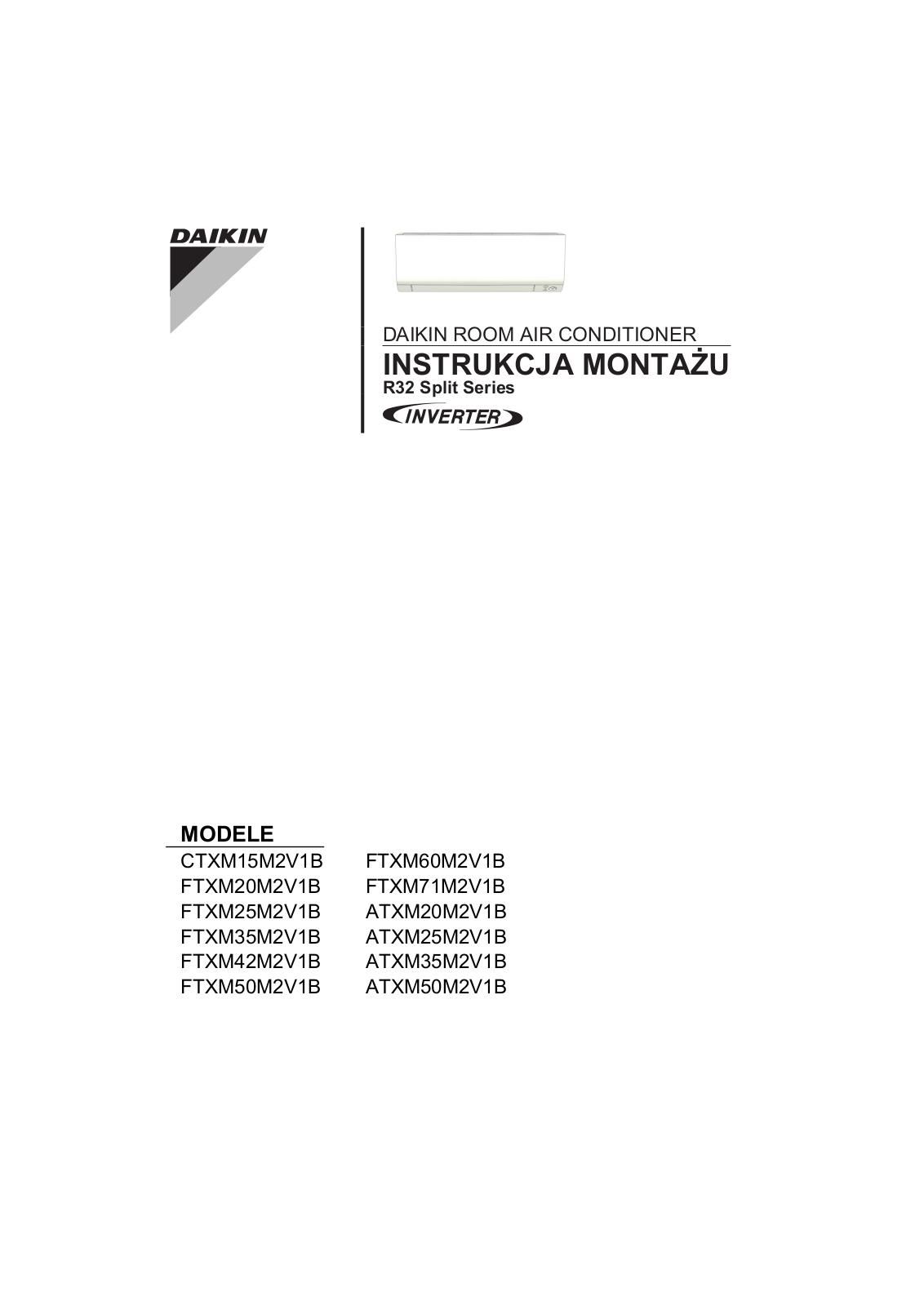 Daikin CTXM15M2V1B, FTXM60M2V1B, FTXM20M2V1B, FTXM71M2V1B, FTXM25M2V1B Installation manuals