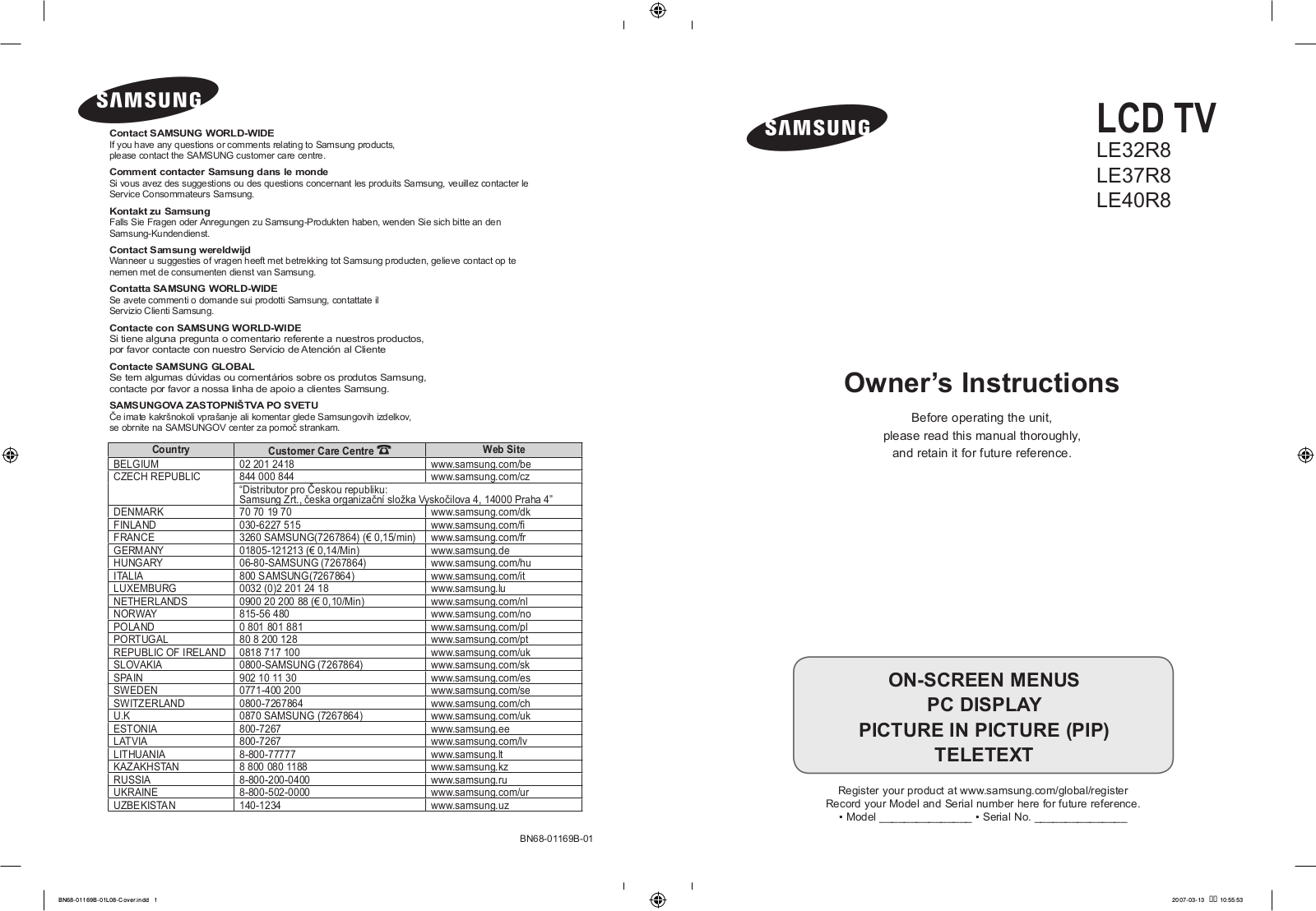SAMSUNG LE37R86, LE37R87 User Manual