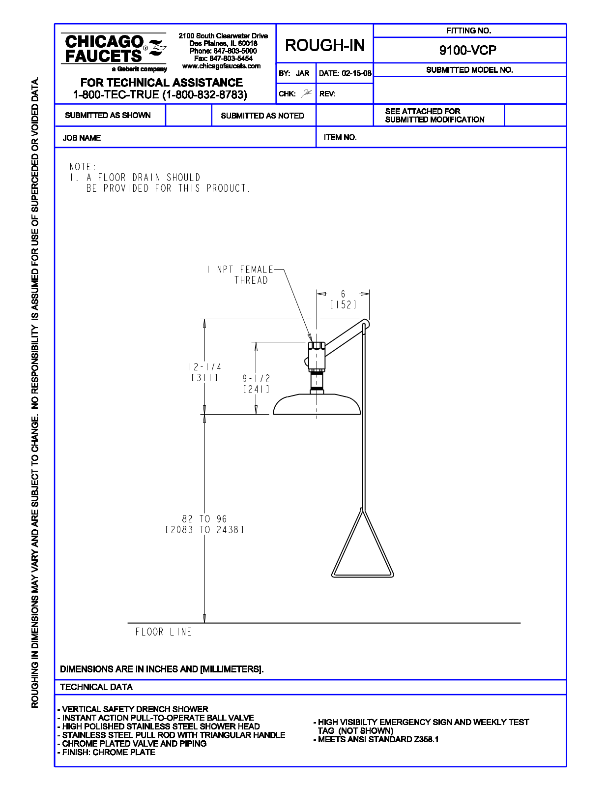 Chicago Faucet 9100-VCP User Manual