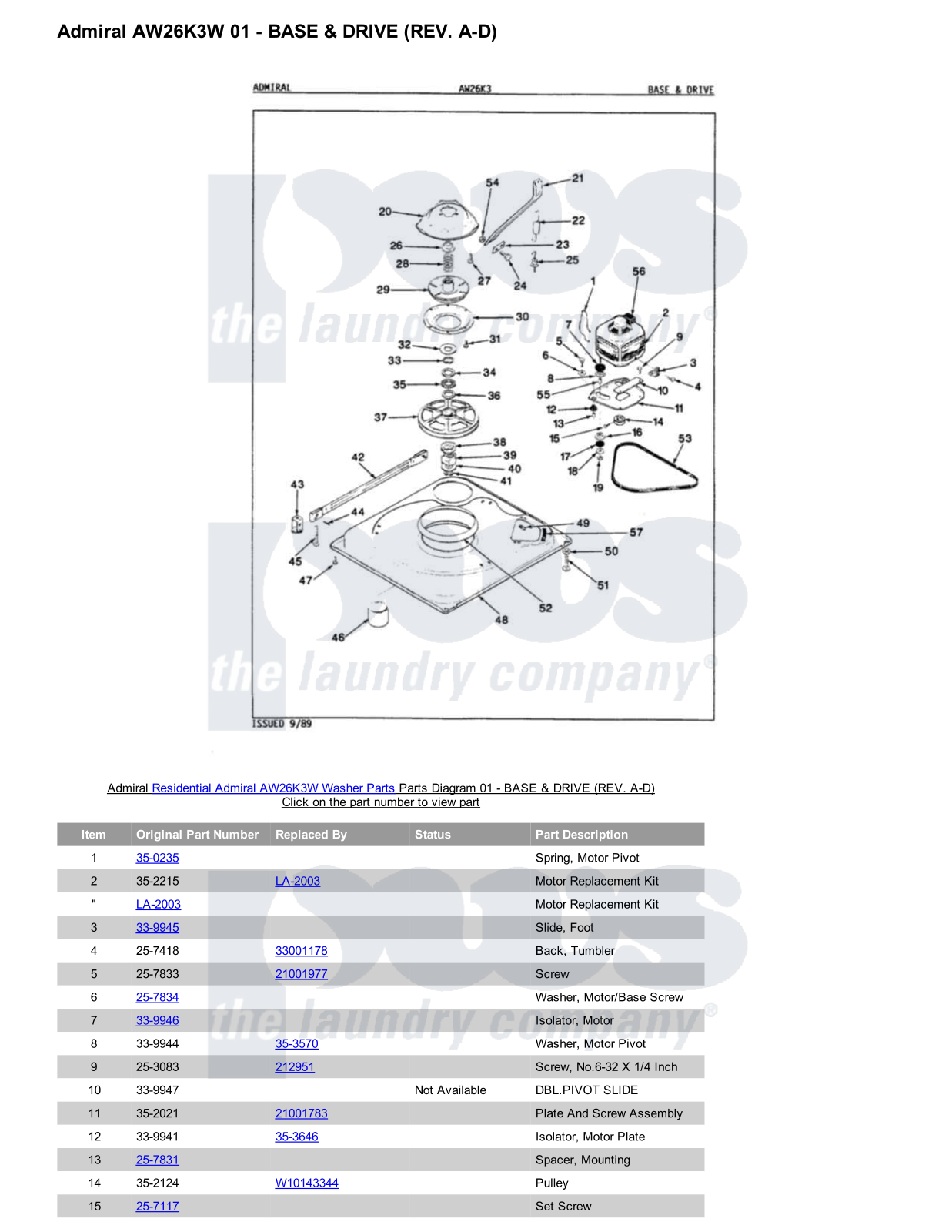 Admiral AW26K3W Parts Diagram