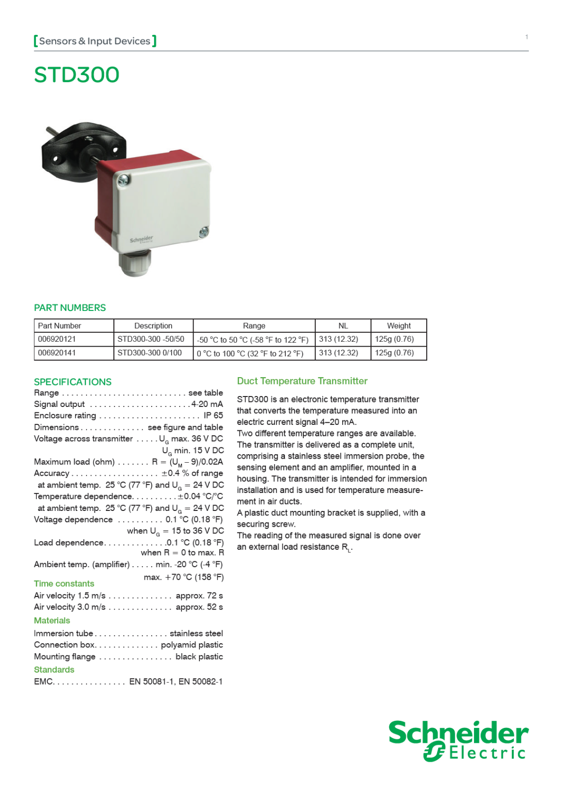 Schneider Electric STD300 Data Sheet