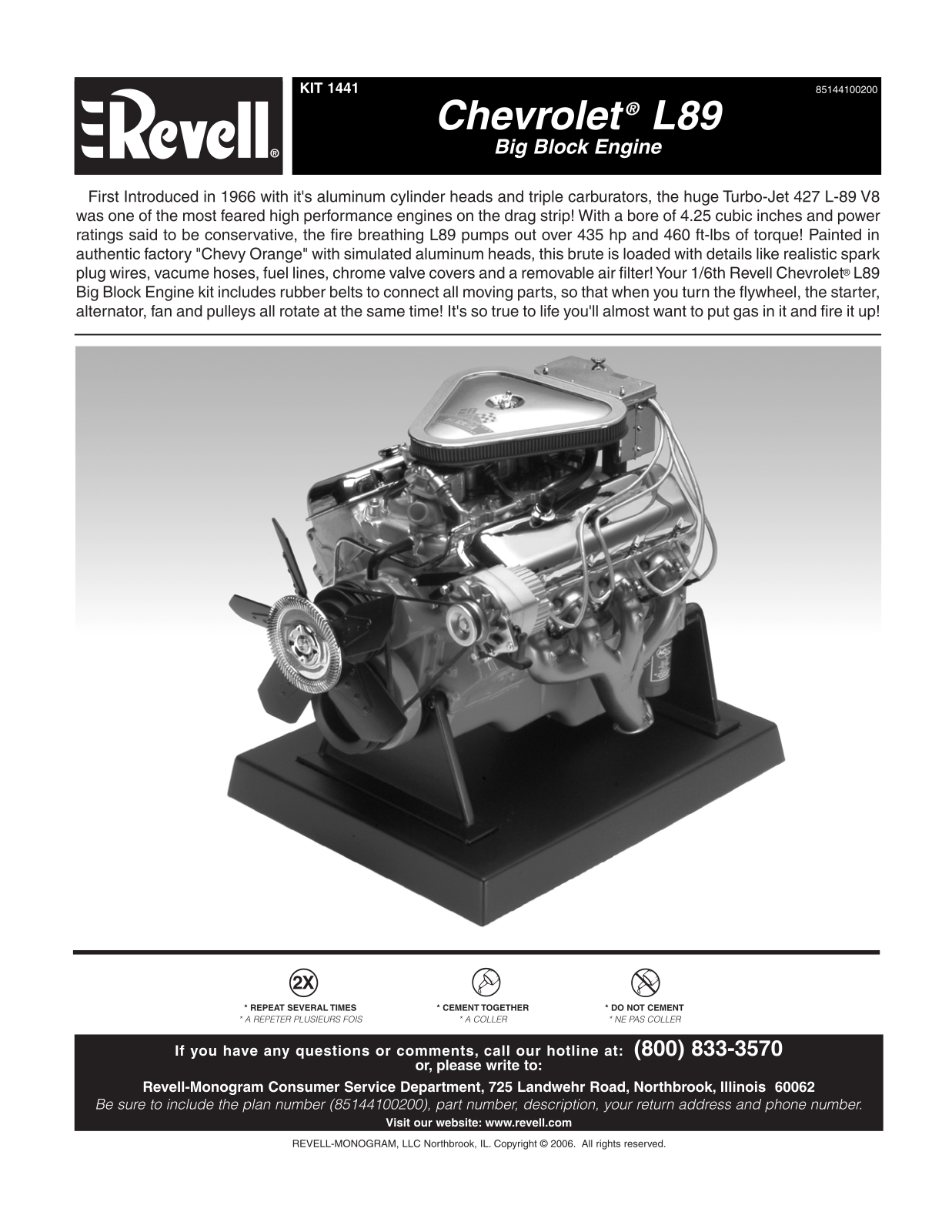 REVELL Chevrolet L89 Big Block Engine User Manual