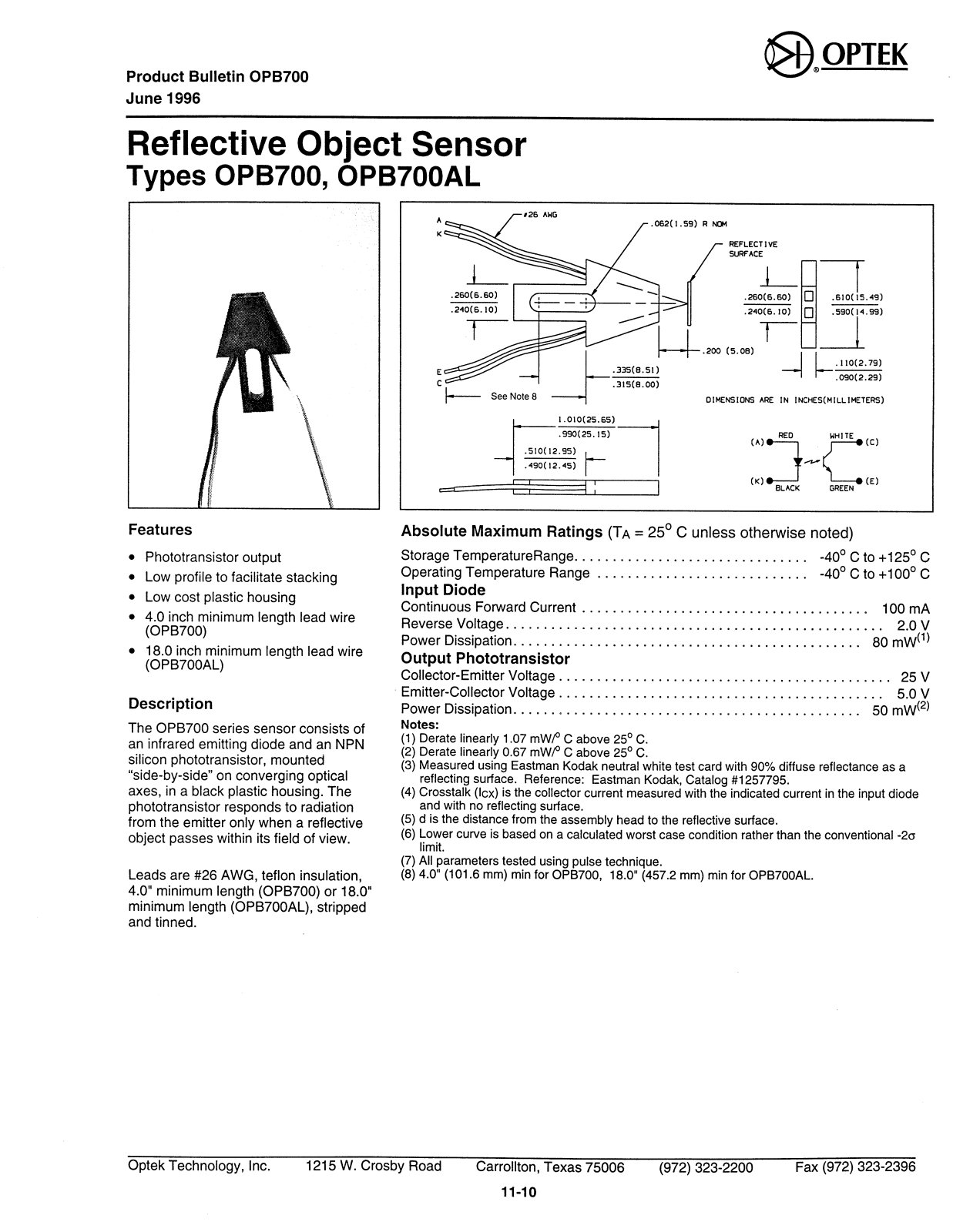 OPTEK OPB700, OPB700AL Datasheet