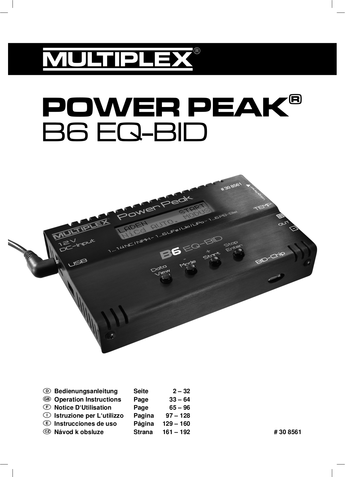 Multiplex ROBBE POWER PEAK® B6 EQ-BID Operation Instructions