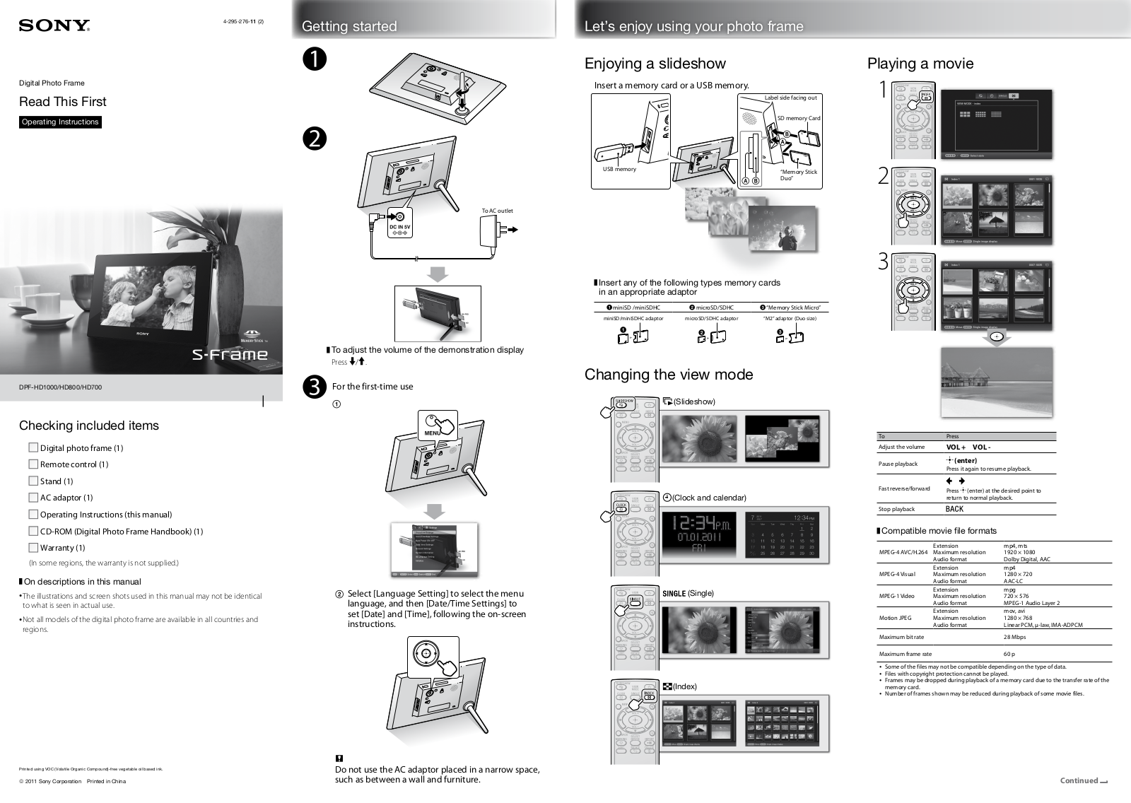 Sony DPF-HD1000, HD700, HD800 User Manual