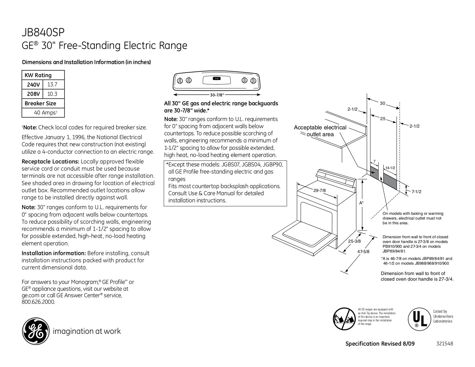 General Electric JB840SPSS User Manual