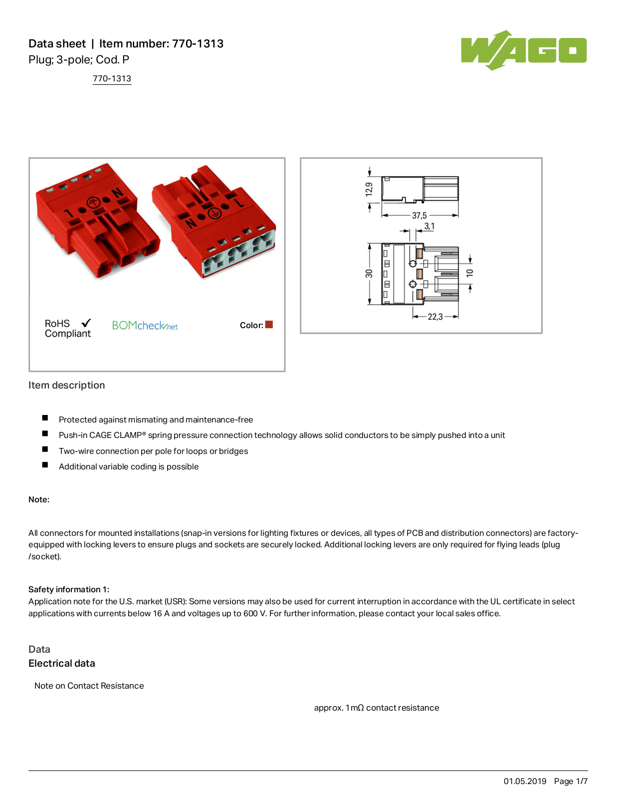 Wago 770-1313 Data Sheet