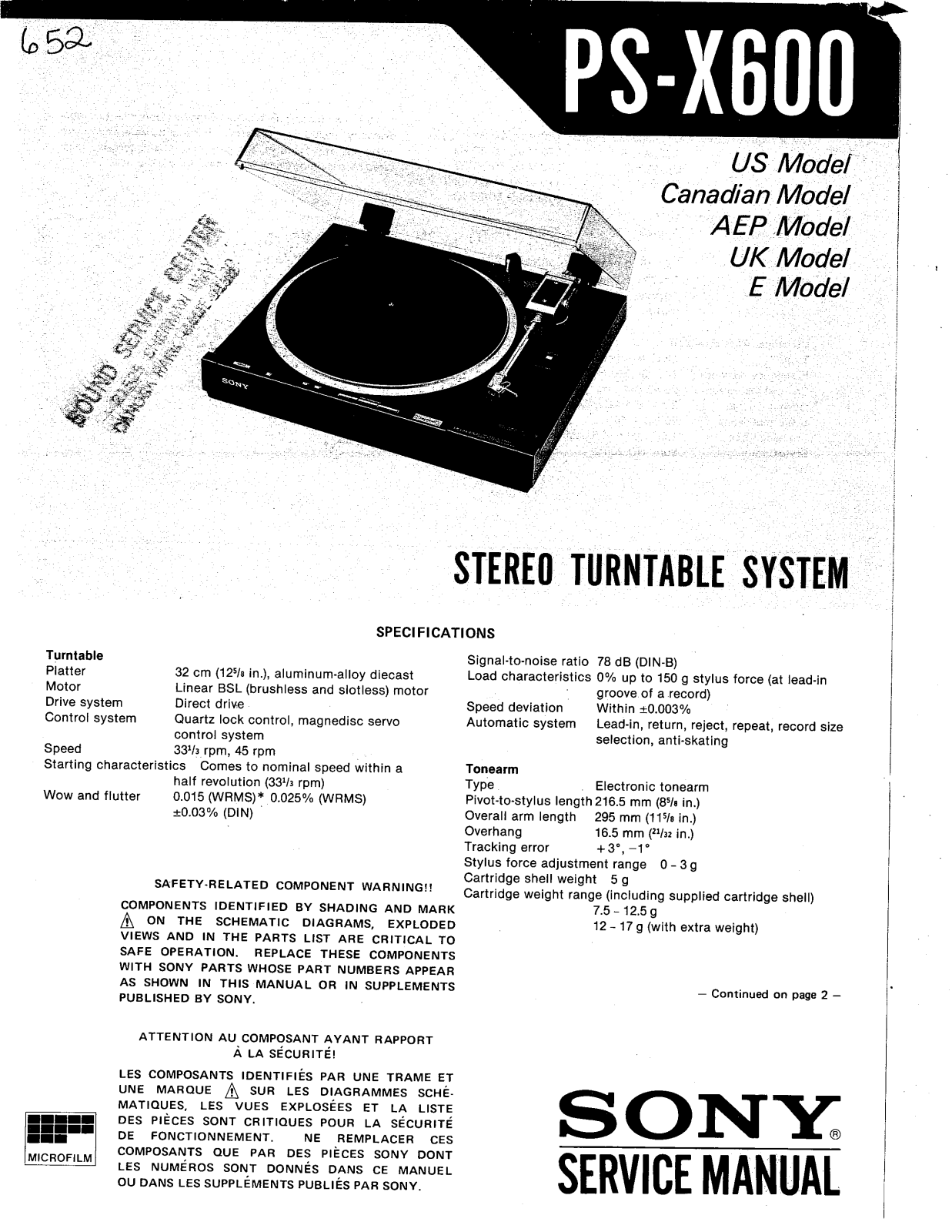 Sony PSX-600 Service manual