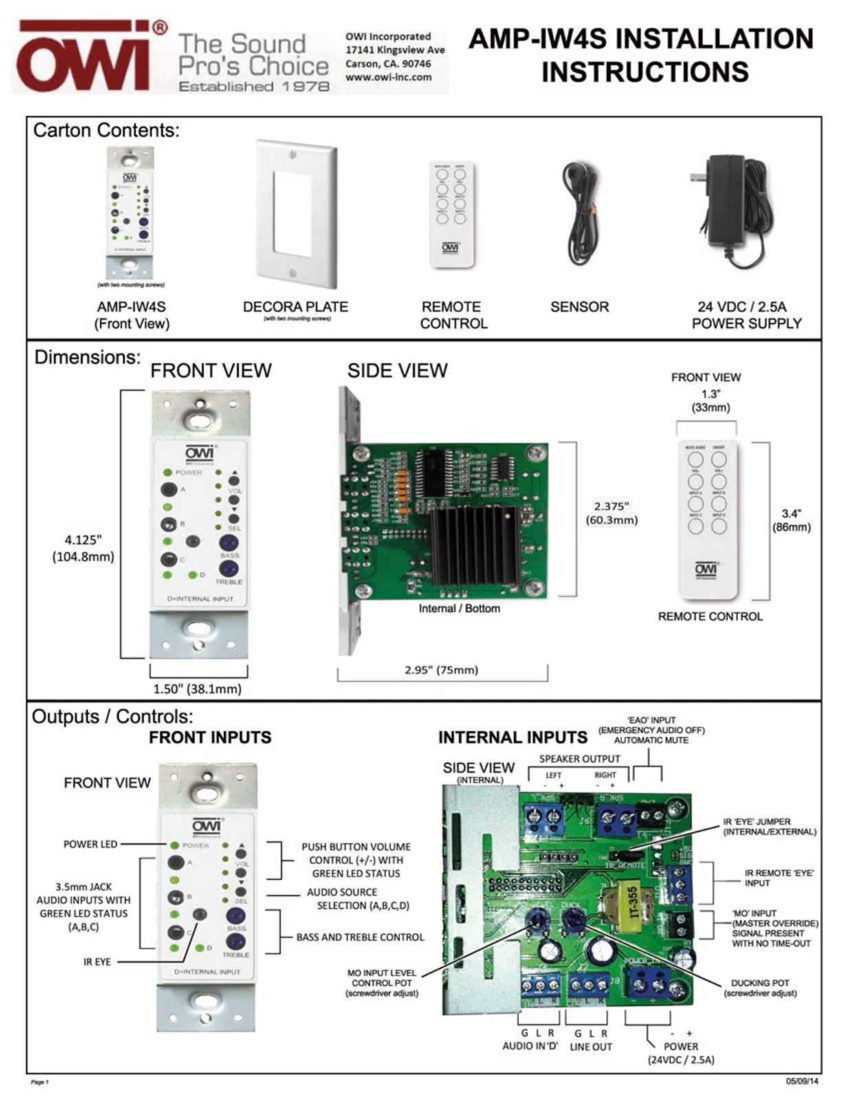 OWI Inc AMP-IW4S User manual