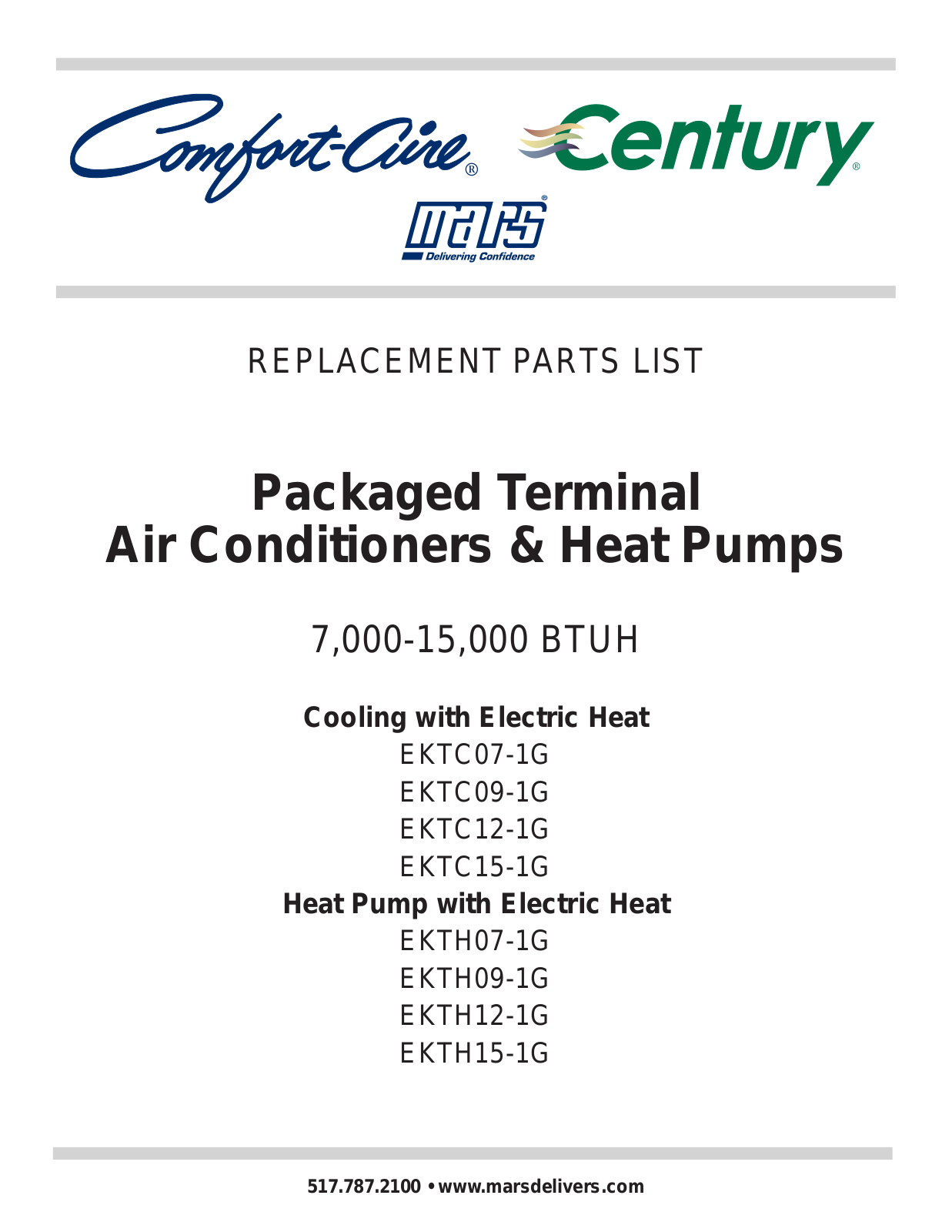 Comfort-aire Ektc07-1g, Ektc09-1g, Ektc12-1g, Ektc15-1g, Ekth07-1g Owner's Manual