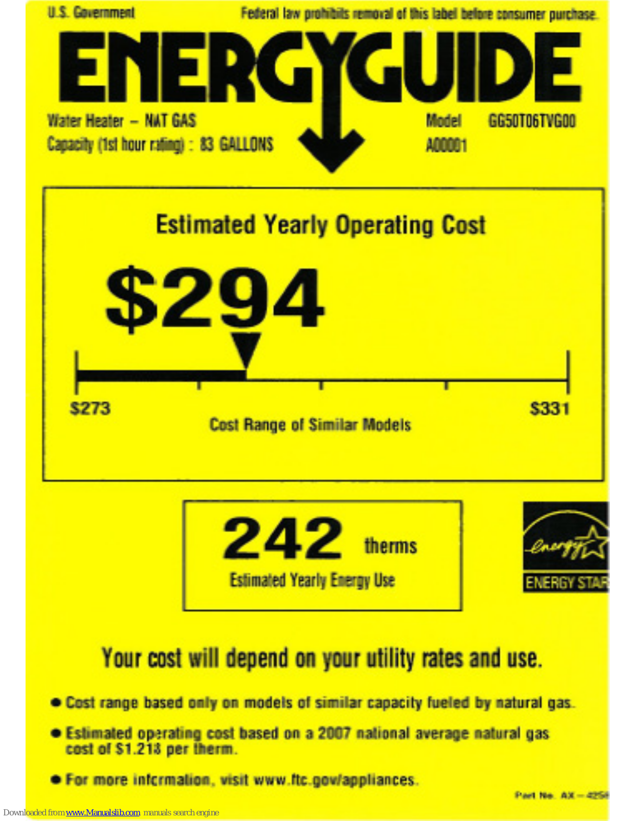 GE GG50T06TVG, GG50T06TVG00 Energy Manual