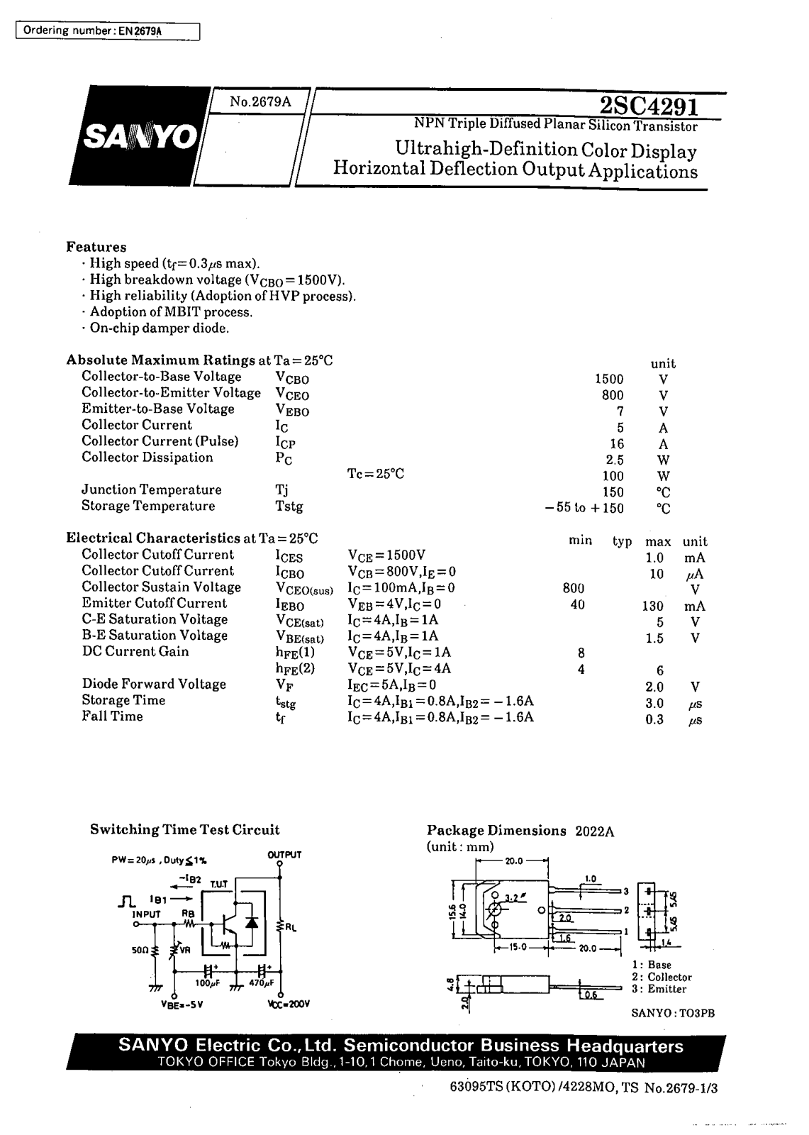 SANYO 2SC4291 Datasheet