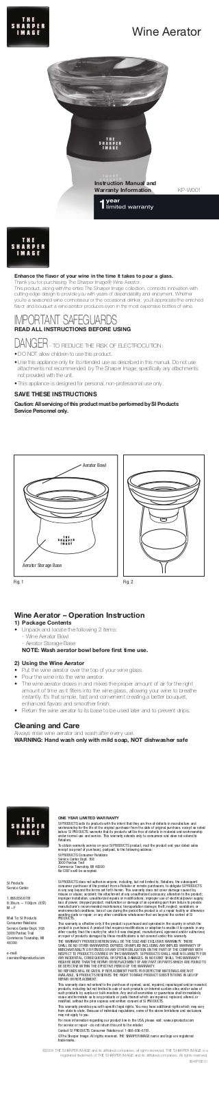 Sharper Image KP-W001 User Manual