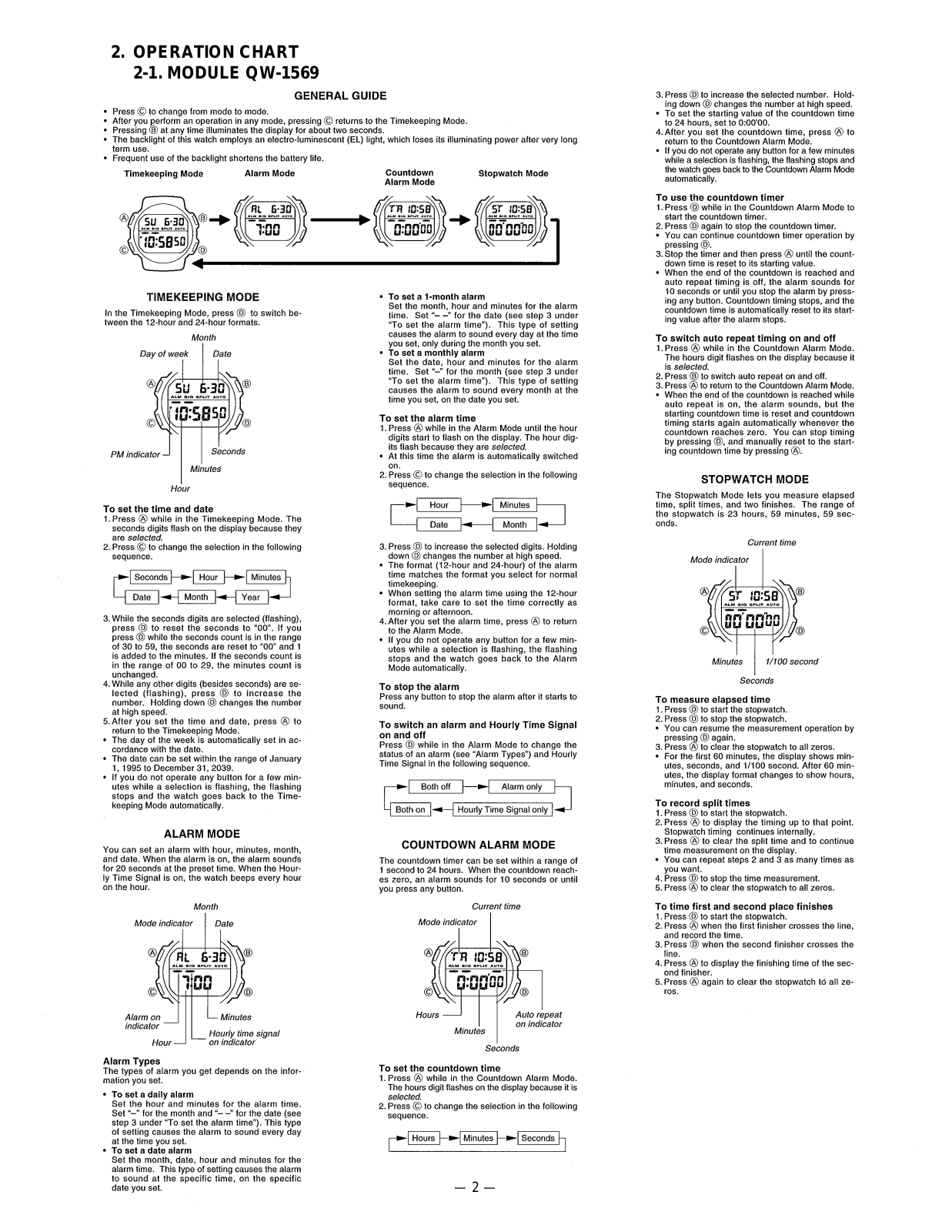 Casio QW1569 User Manual