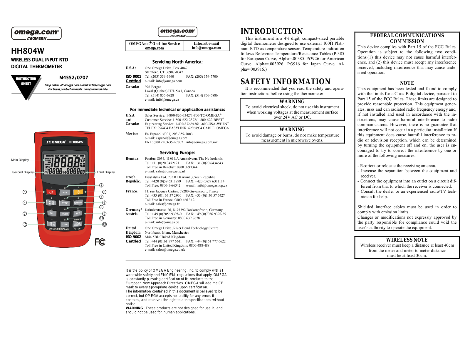 Omega Products HH804W Installation  Manual