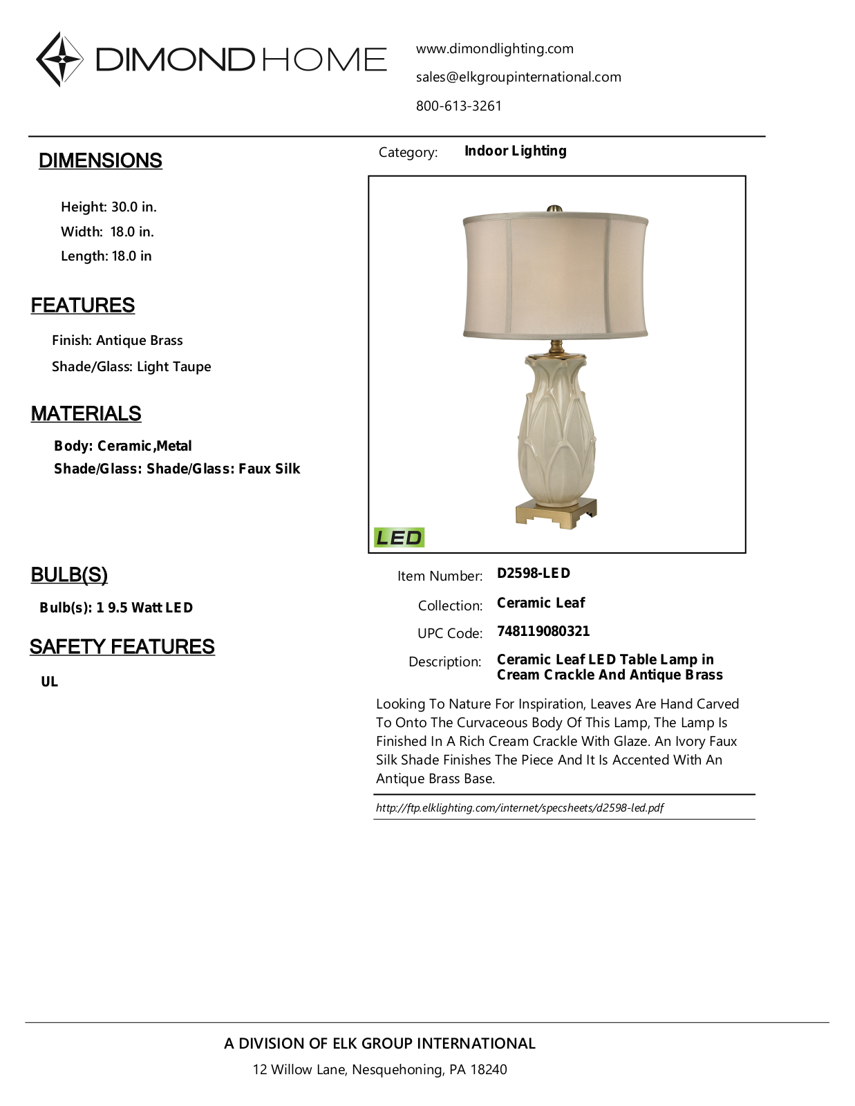 ELK Home D2598LED User Manual