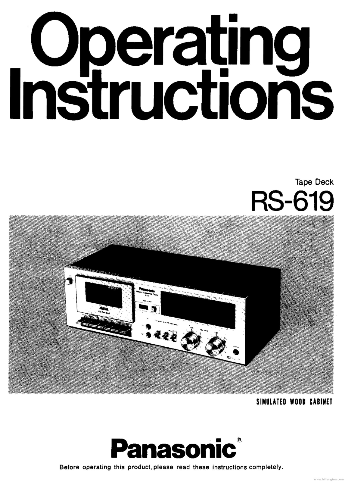 Panasonic rs-619 Operating Instruction