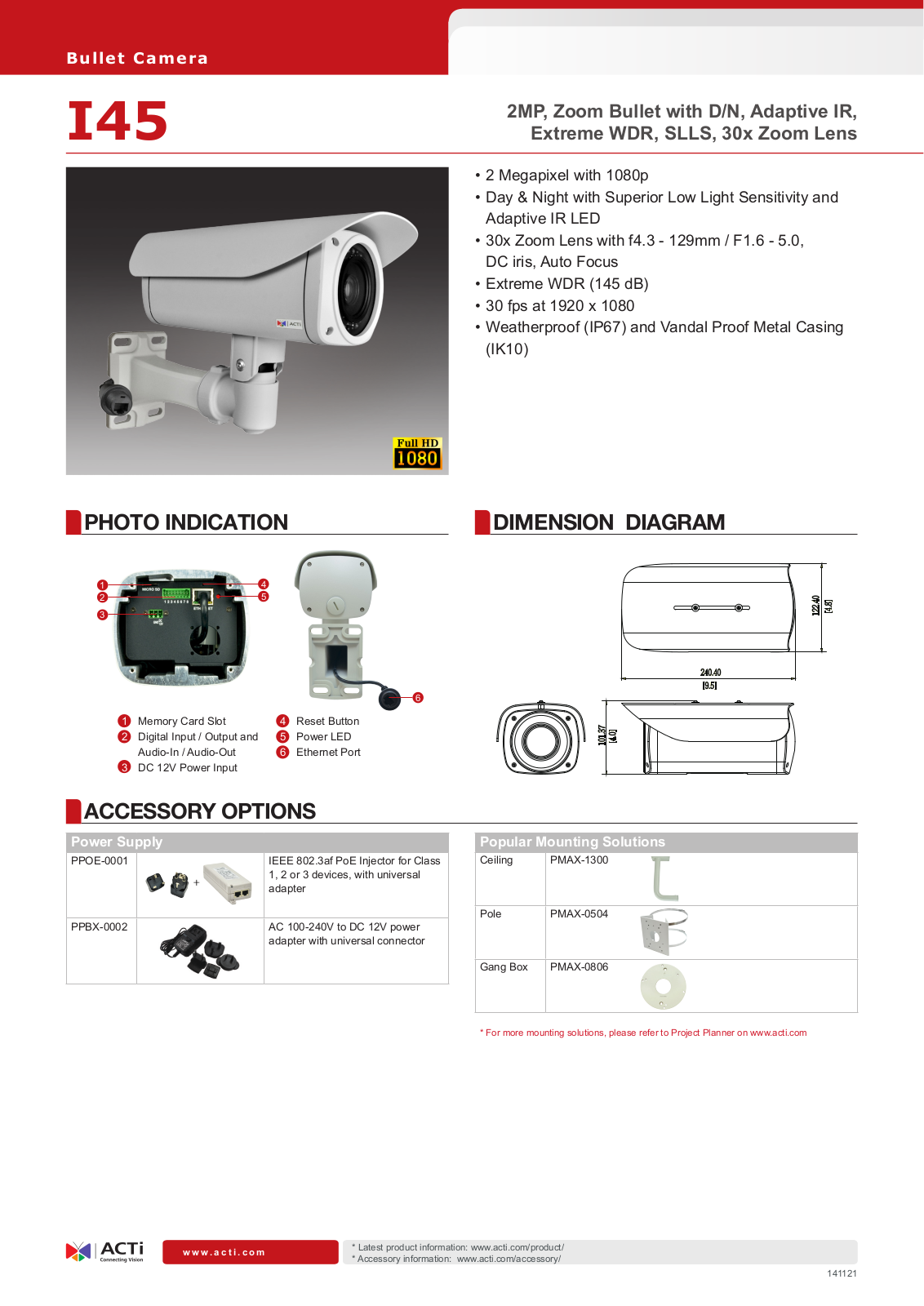 ACTi I45 Specsheet