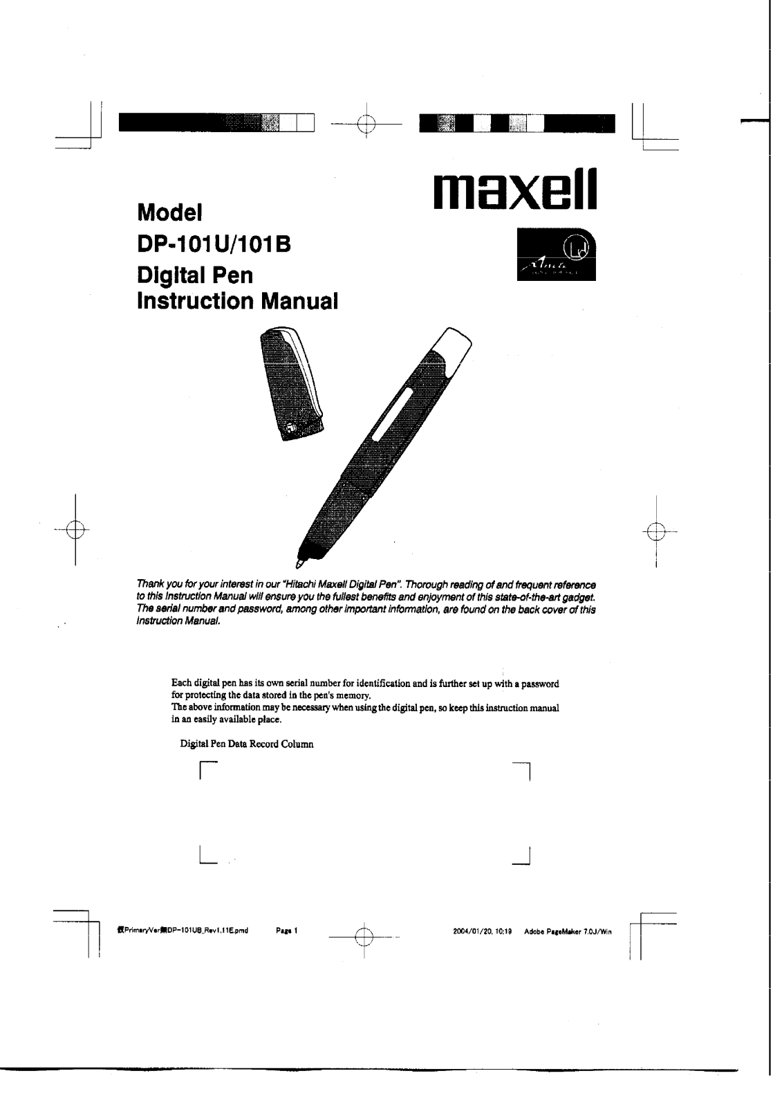 Hitachi Maxell DP01 User Manual