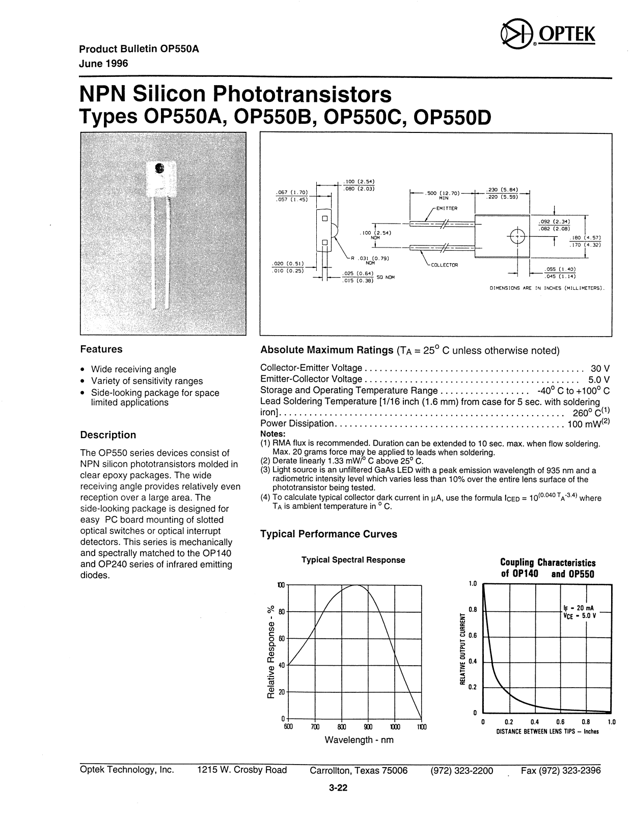 OPTEK OP550B, OP550D, OP550C, OP550A Datasheet