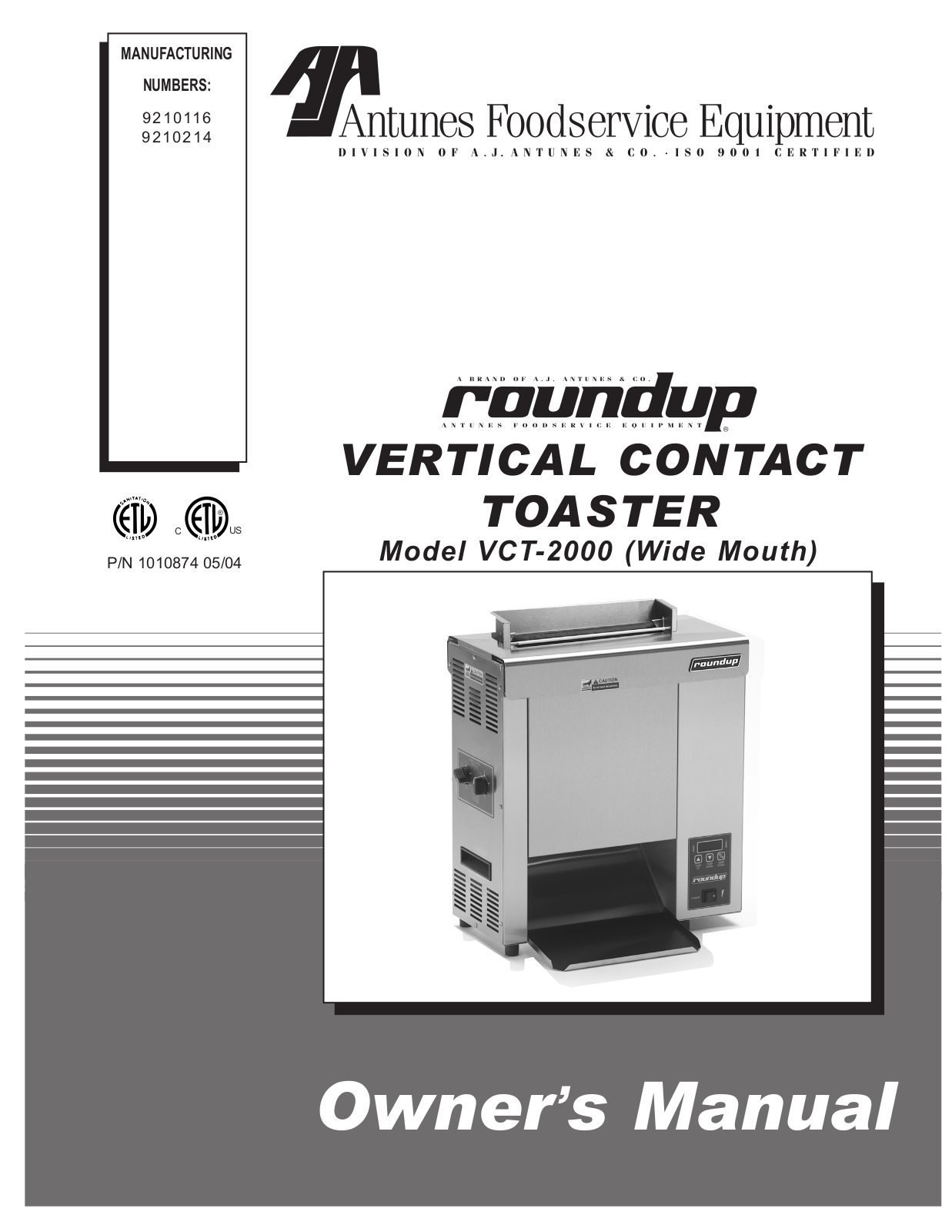 Antunes VCT-2000 Wide Mouth Service Manual