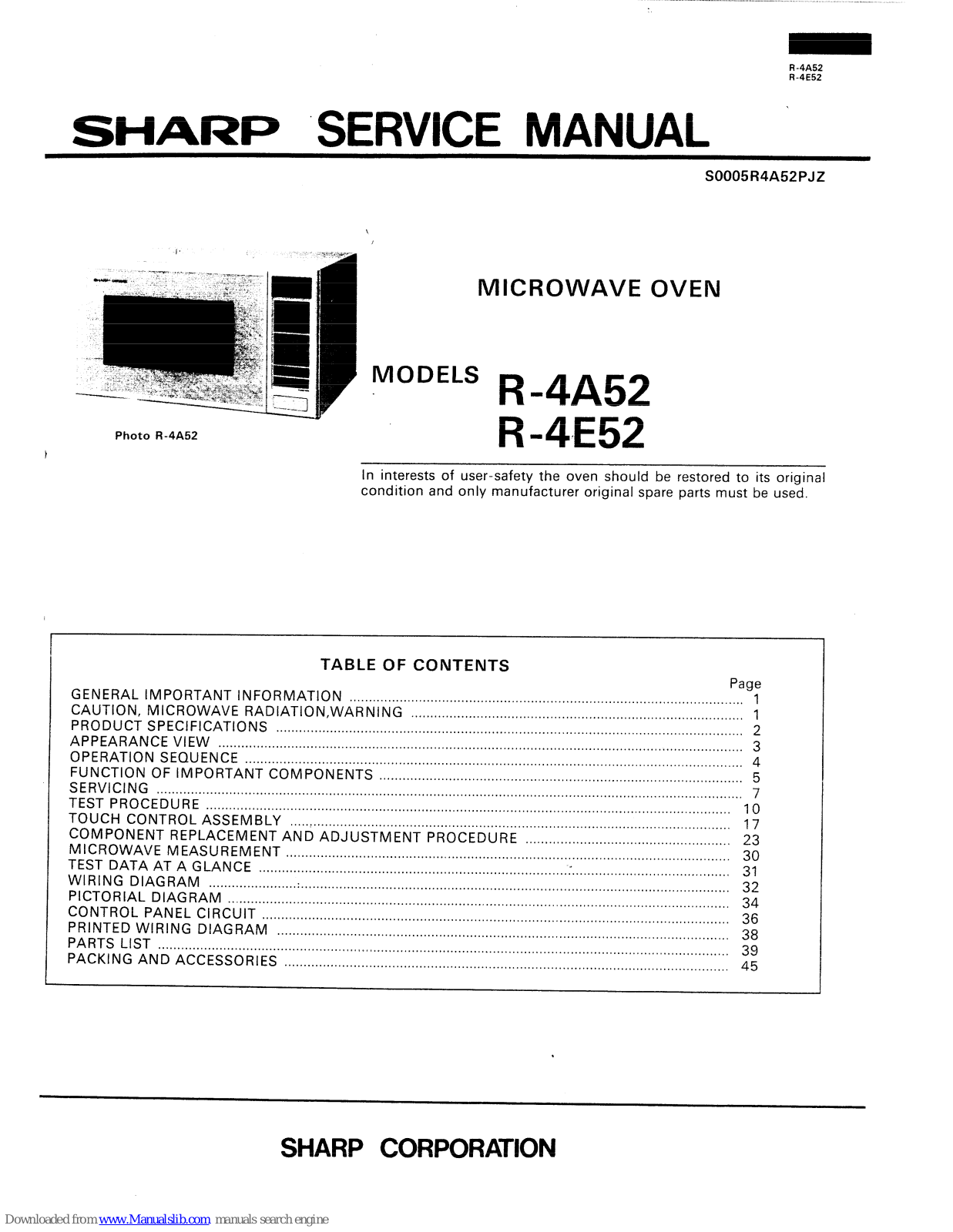 Sharp R-4A52, R -4, E52, R-4E52 Service Manual - ManualMachine.com