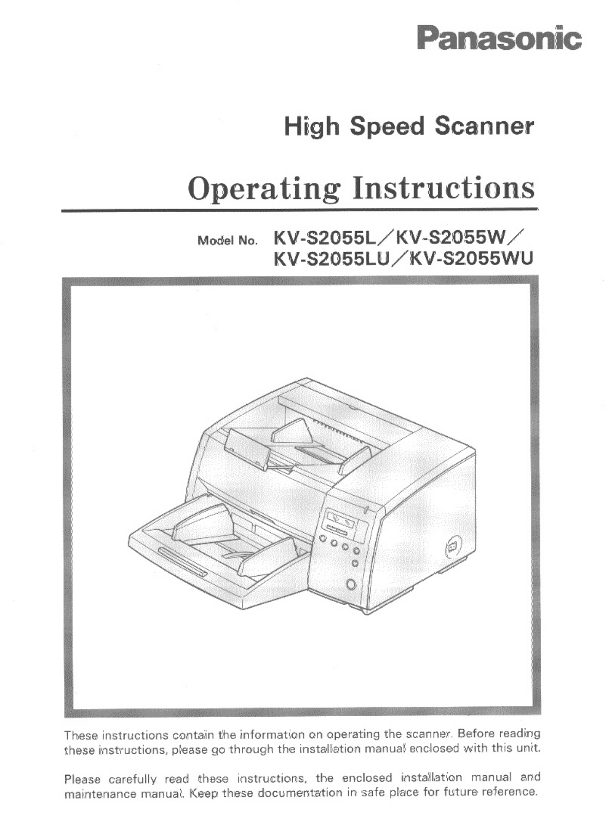 Panasonic KV-S2055LU, KV-S2055W, KV-S2055WU Operating Instruction