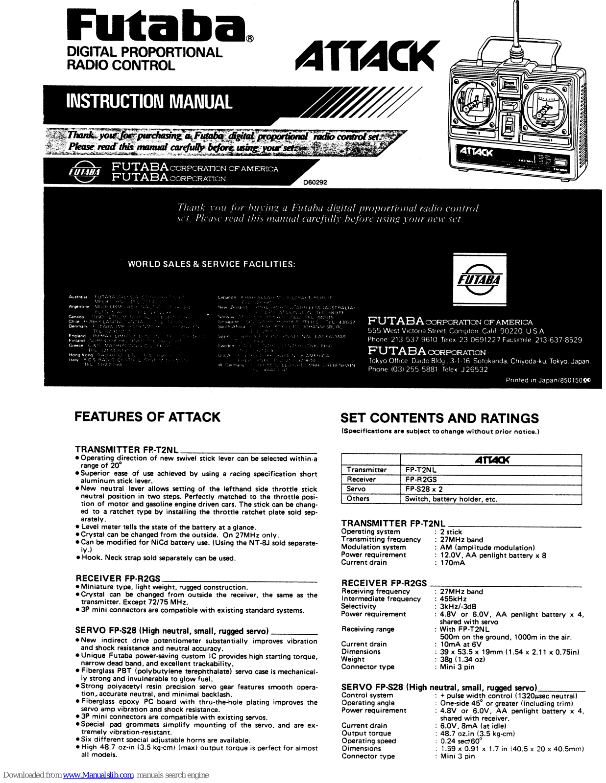 FUTABA Attack FP-2NL, Attack FP-T2NL, Attack FP-R2GS, Attack FP-S28 Instruction Manual