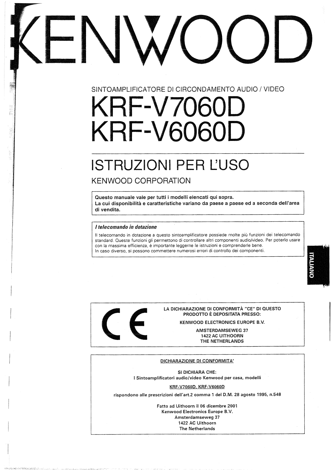 Kenwood KRF-V7060D, KRF-V6060D User Manual