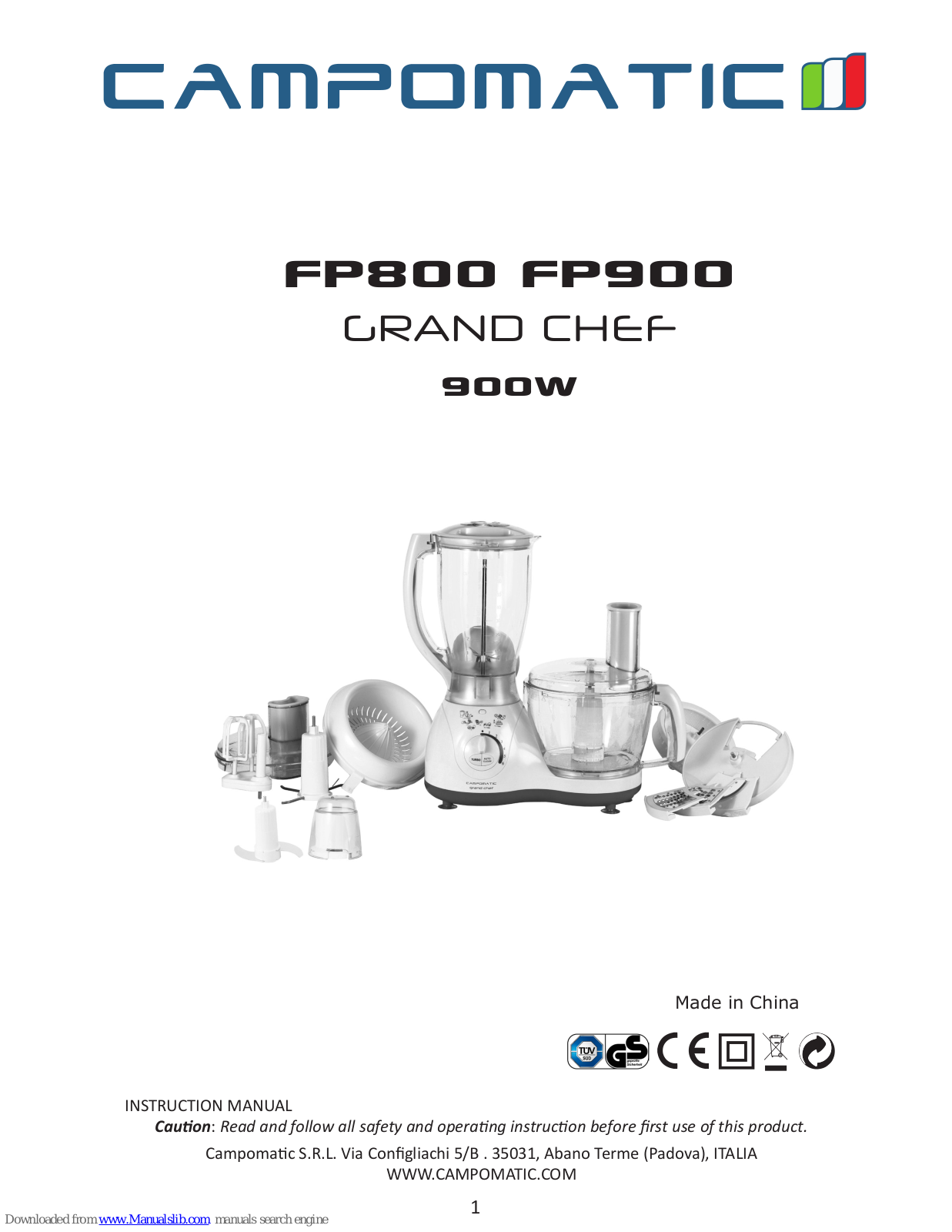 Campomatic GRAND CHEF FP800, GRAND CHEF FP900 Instruction Manual - ManualMachine.com