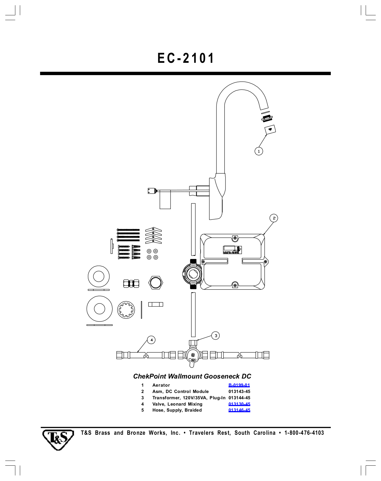 T&S Brass EC-2101 PARTS LIST