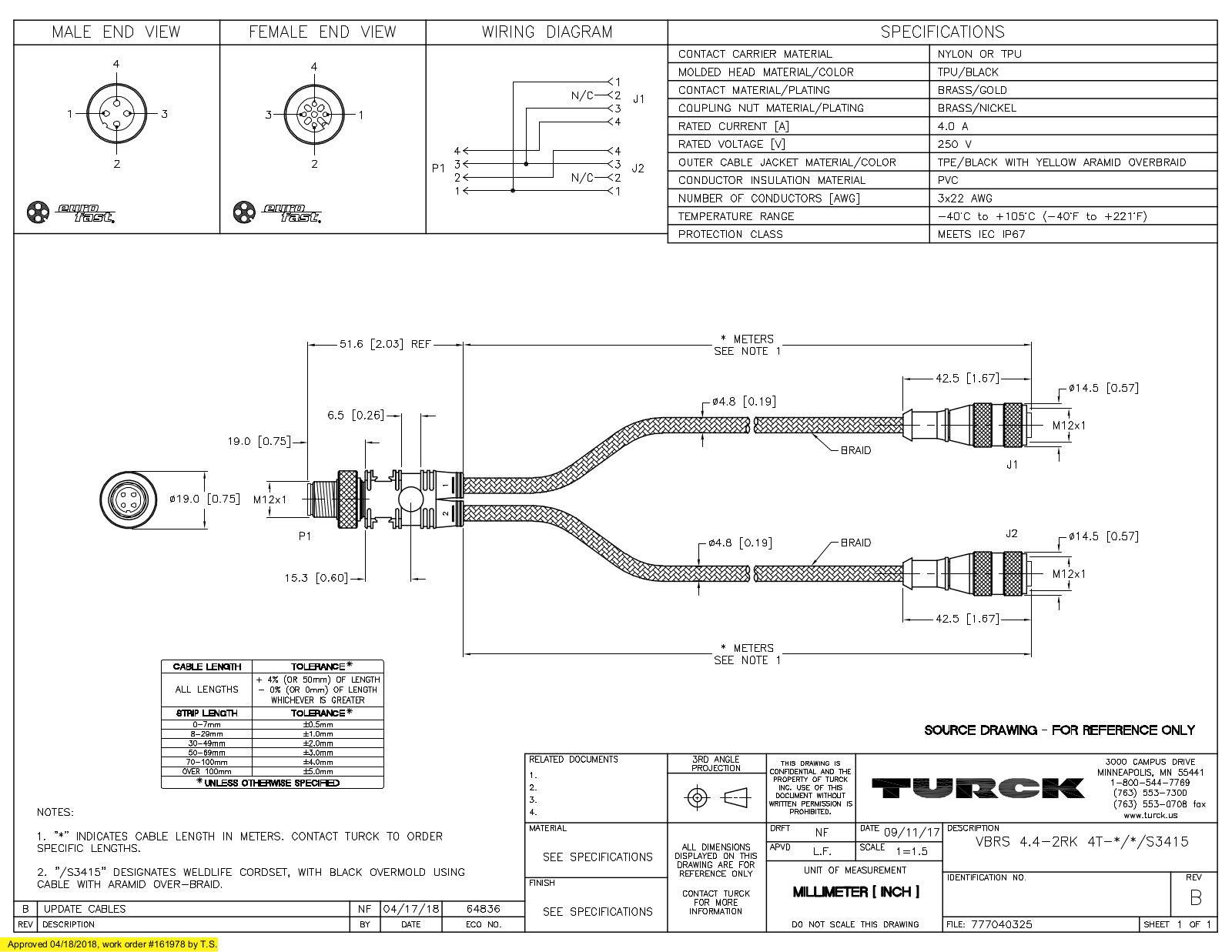 Turck VBRS4.4-2RK4T-10/10/S3415 Specification Sheet