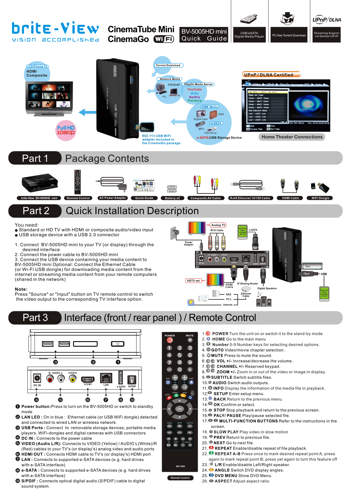 Brite View BV-5005HD mini Quick Installation Guide