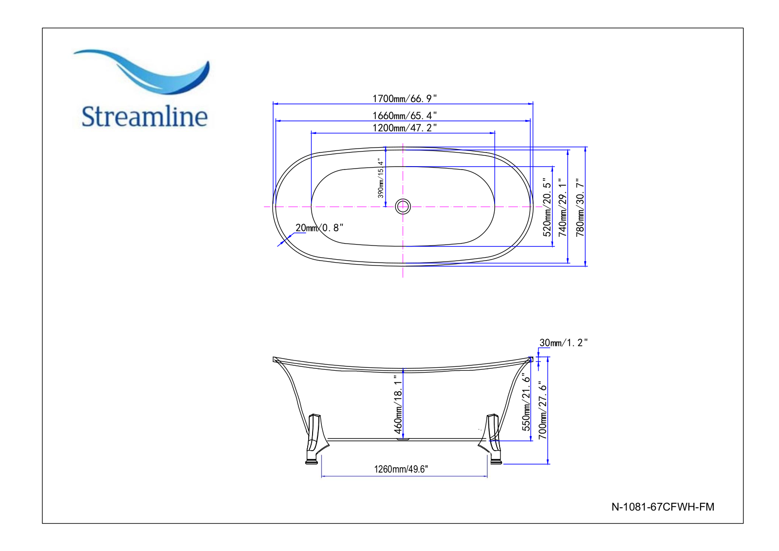 Streamline Bath SLBH3023 Dimensions - ManualMachine.com
