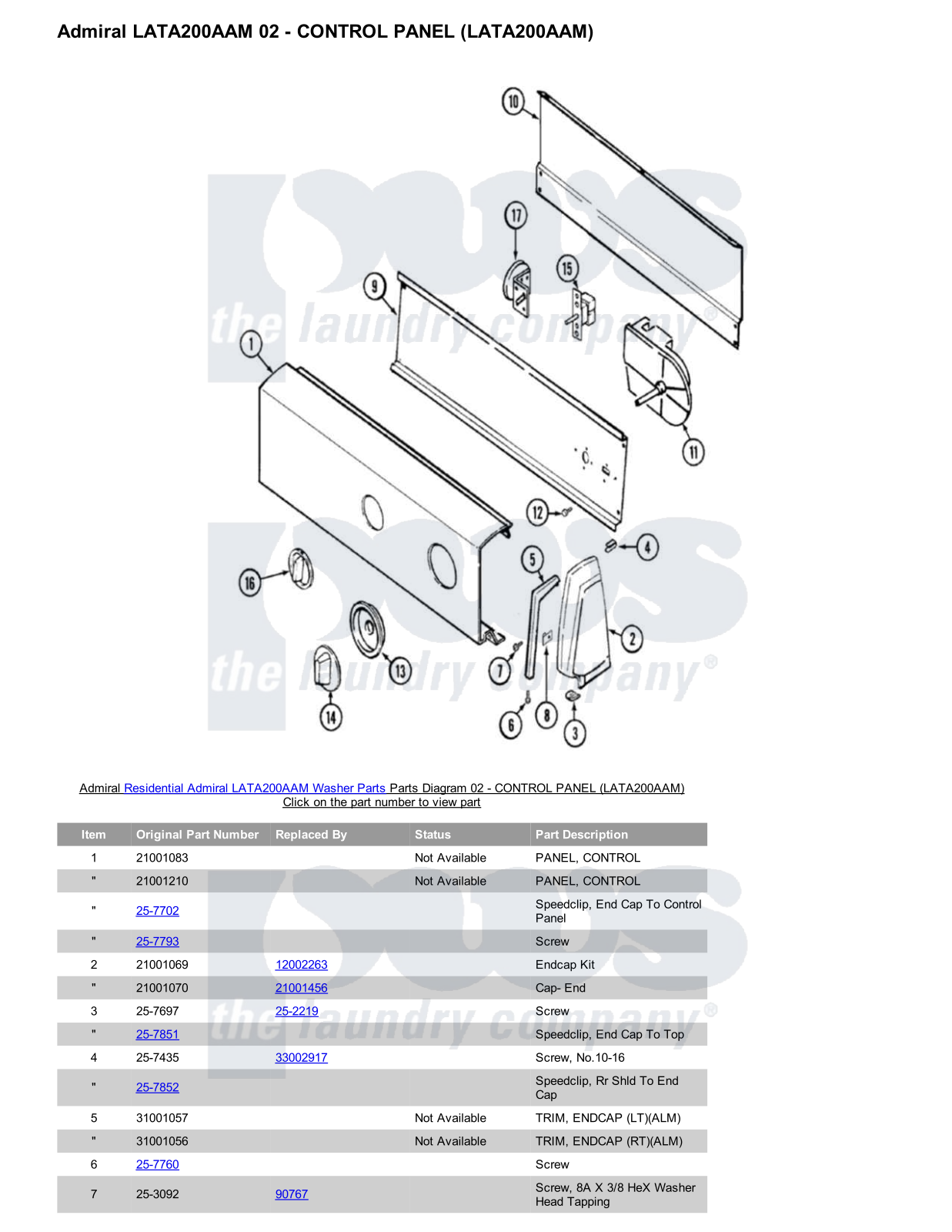 Admiral LATA200AAM Parts Diagram