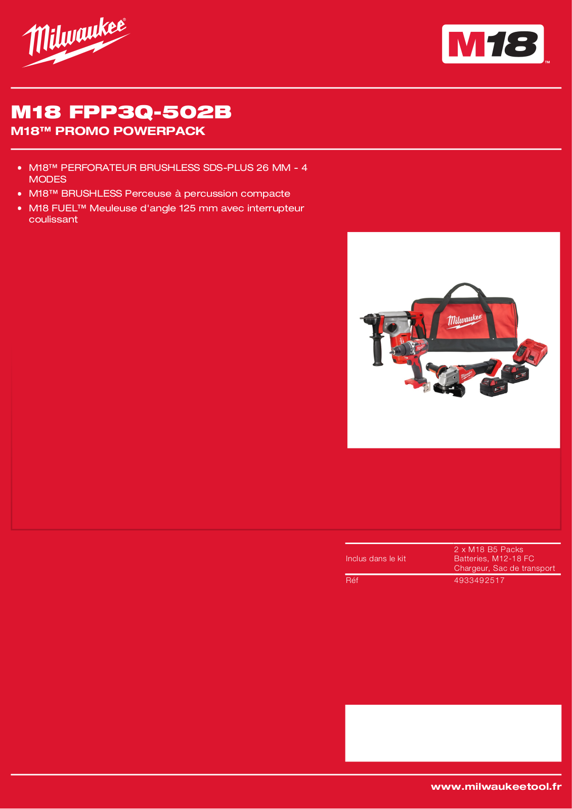 Milwaukee 4933492517, M18 FPP3Q-502B Specification - ManualMachine.com
