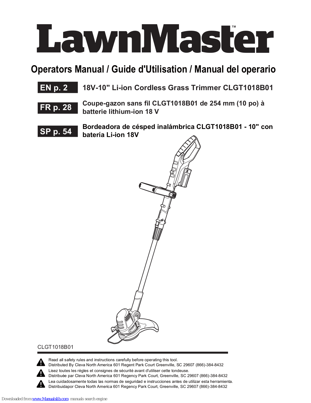 LawnMaster CLGT1018B01 Operator's Manual