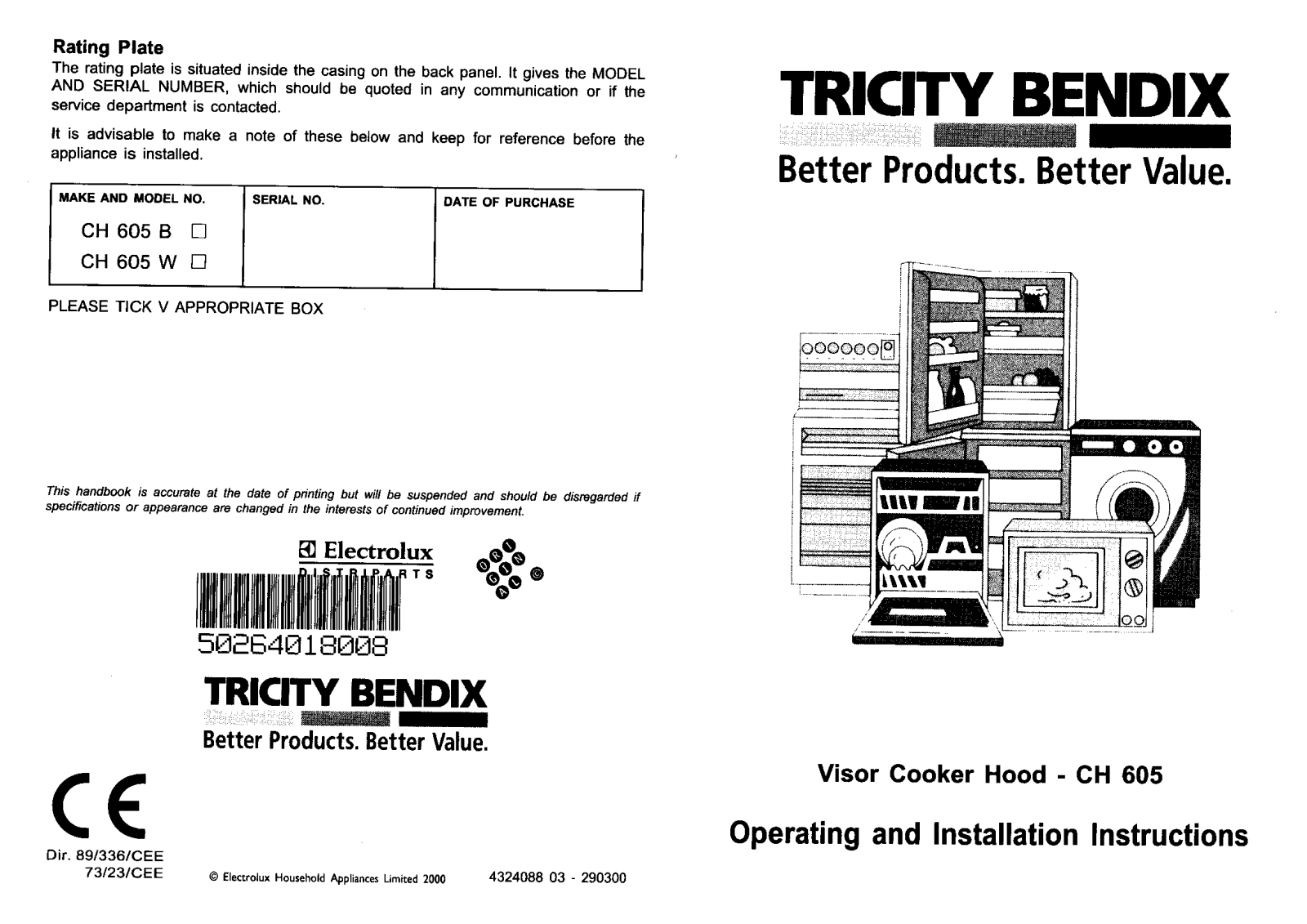 tricity bendix CH605W, CH605B User Manual