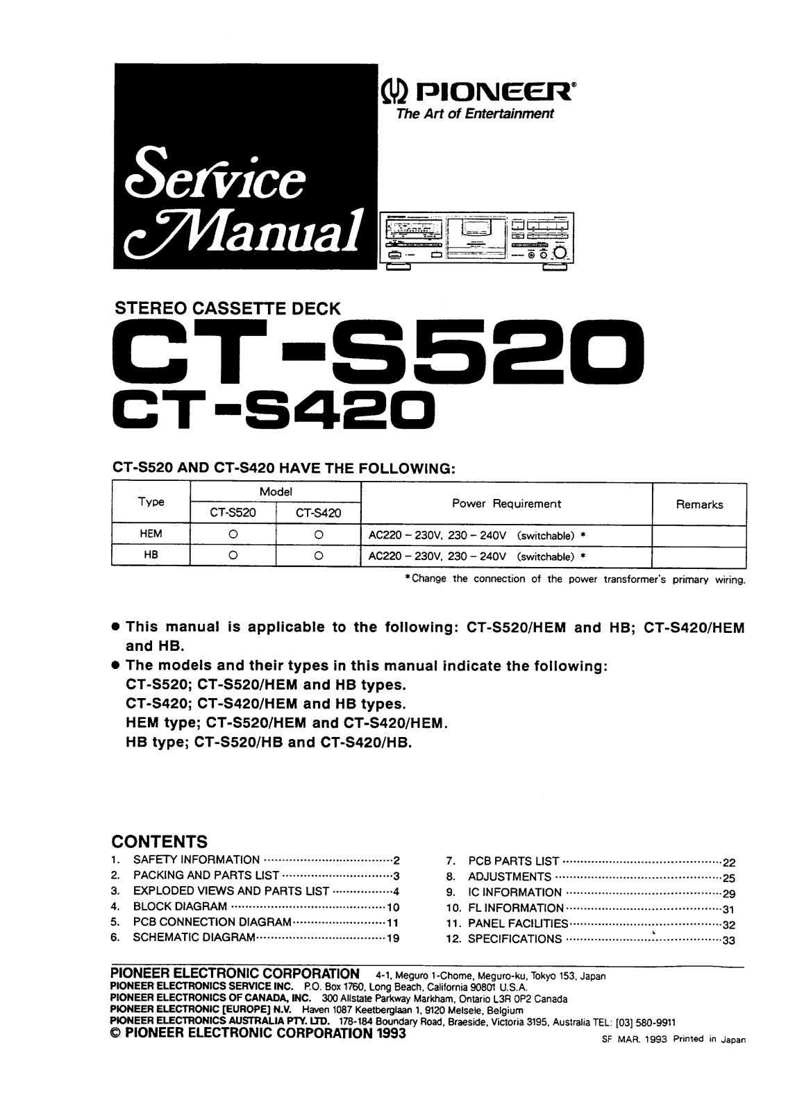 pioneer ct-s420, ct-s520 Service Manual